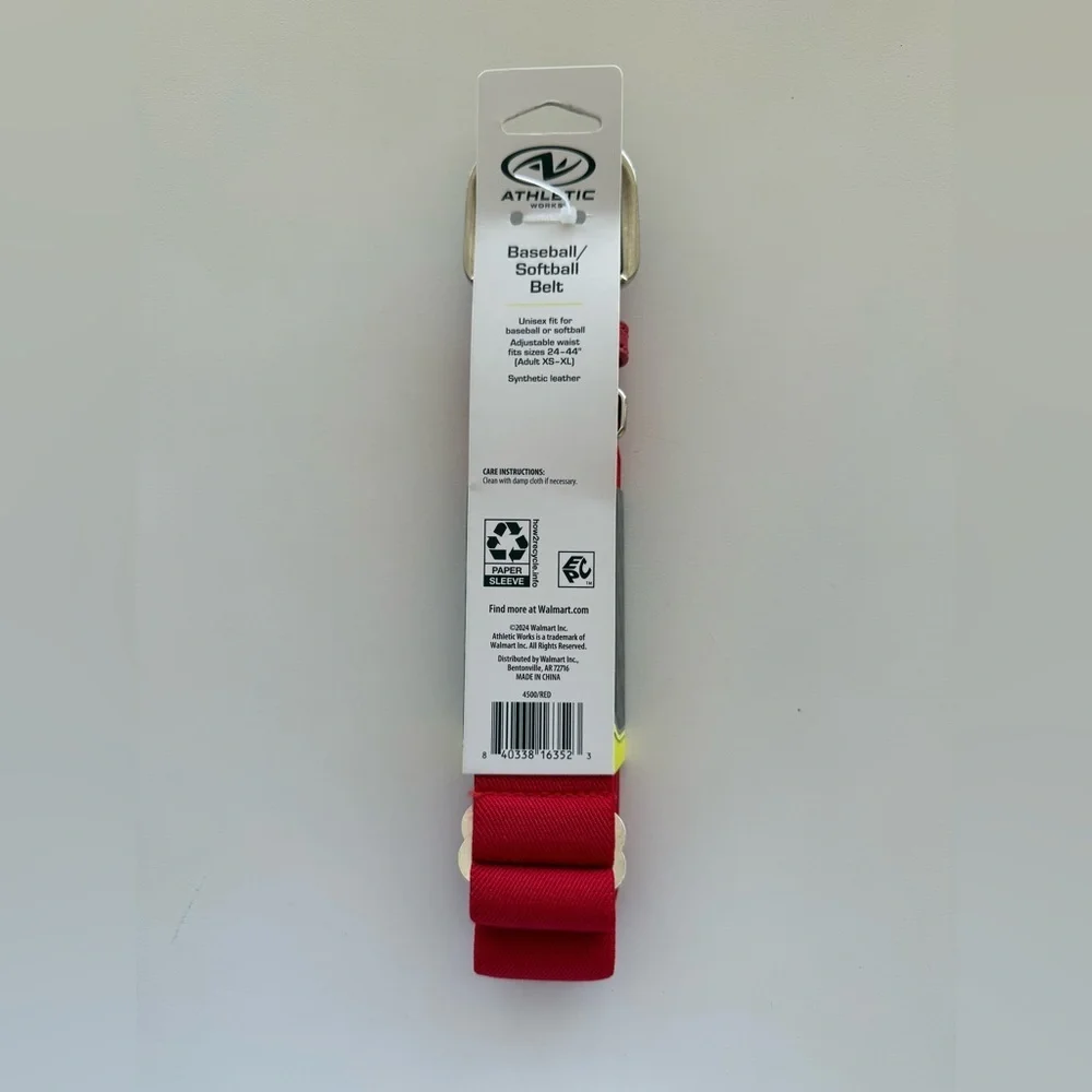 ATHLETIC works Red Baseball/Softball Belt with silver buckle (UNISEX)